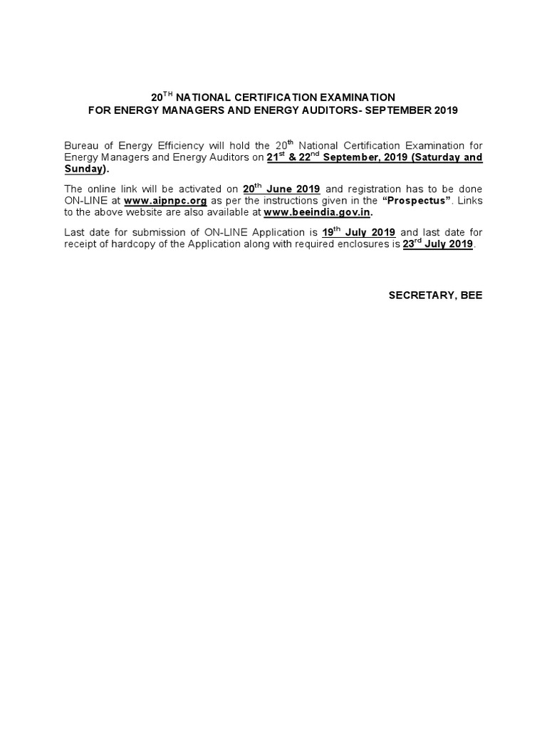 Notification For 20th National Certificate Examination PDF | PDF ...