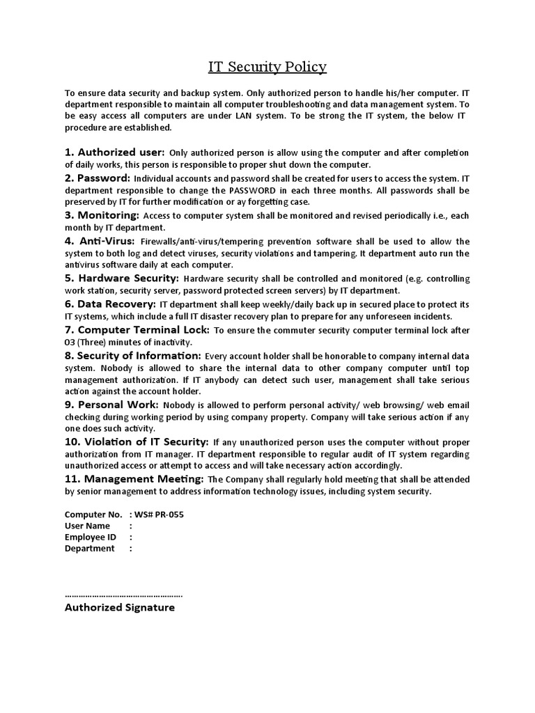 IT Security Policy Guidelines | PDF | Antivirus Software | Computer ...