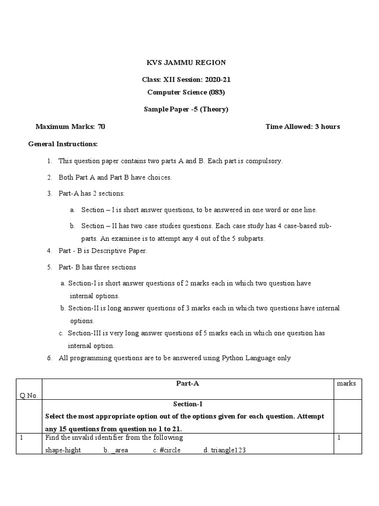 CS Preboard Paper SET-5 | PDF | Scope (Computer Science) | Parameter ...