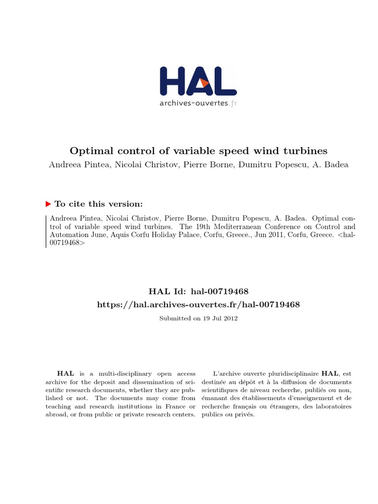 Optimal Control of Variable Speed Wind Turbines | PDF | Control Theory ...
