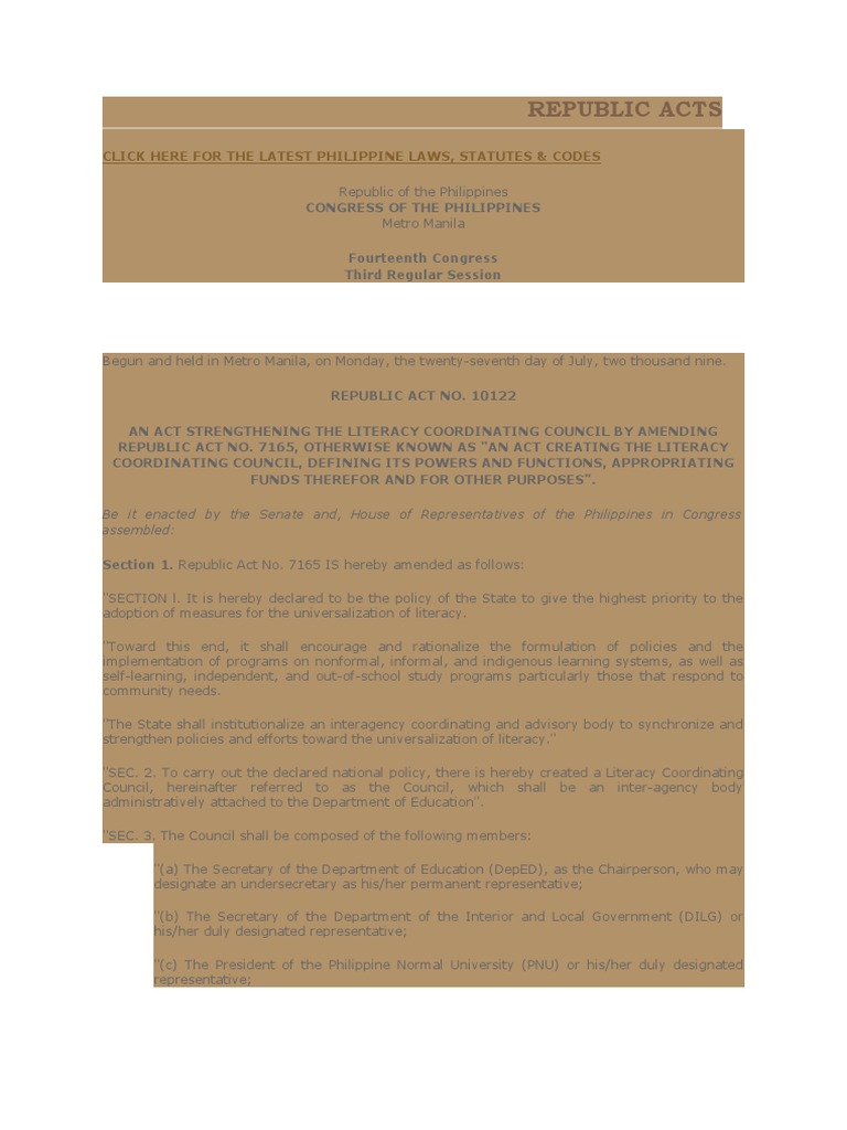 Republic Acts Click Here For The Latest Philippine Laws, Statutes