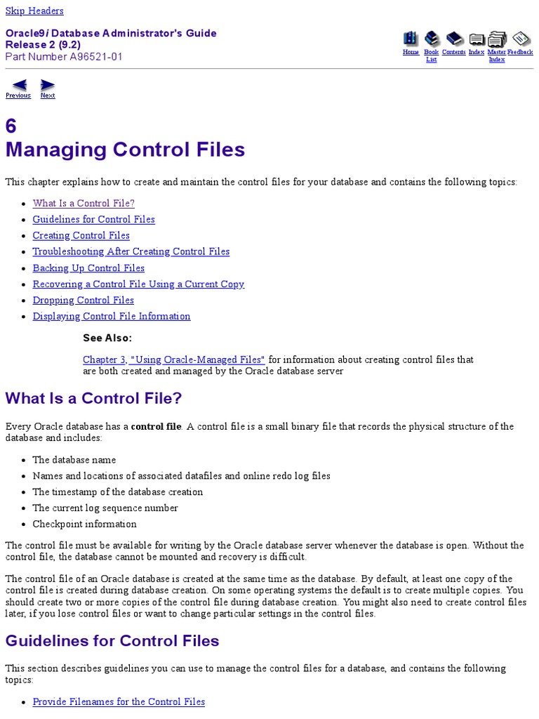 Managing Control Files | PDF | Computer File | Databases