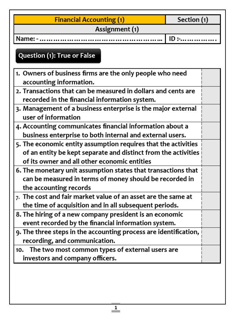 Assignment (1) Fin ACC | PDF | Business | Finance & Money Management