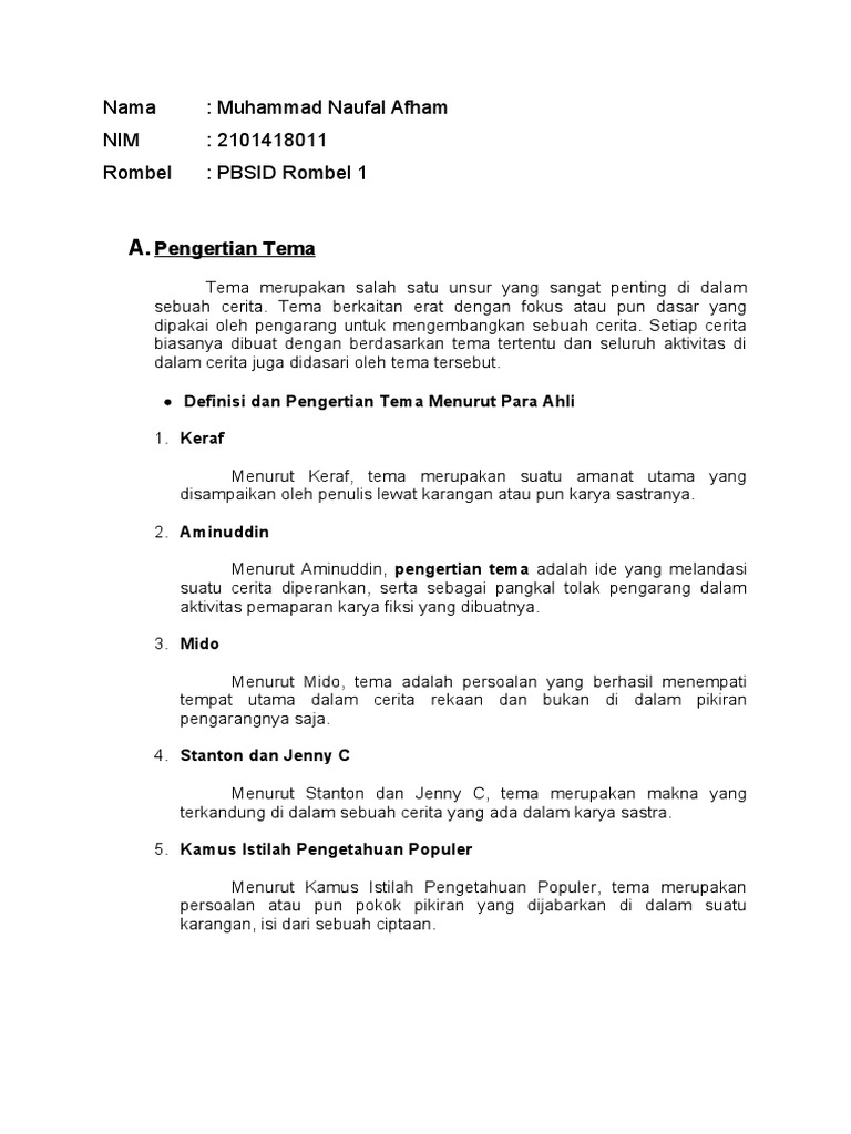 Pengertian Tema dan Topik Karangan | PDF | Fiksi Umum