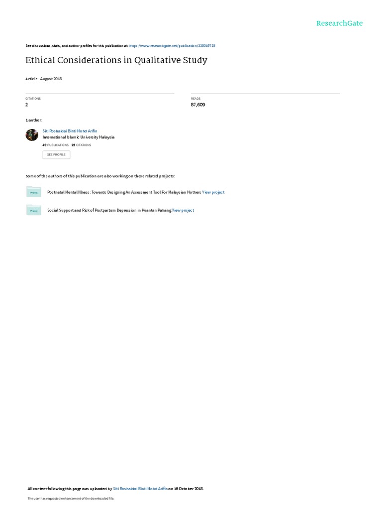 Ethical Considerations in Qualitative Study: August 2018 | PDF ...