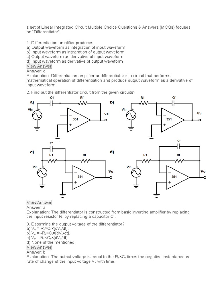 Unit 2 Differentior and Integrator | PDF | Amplifier ...