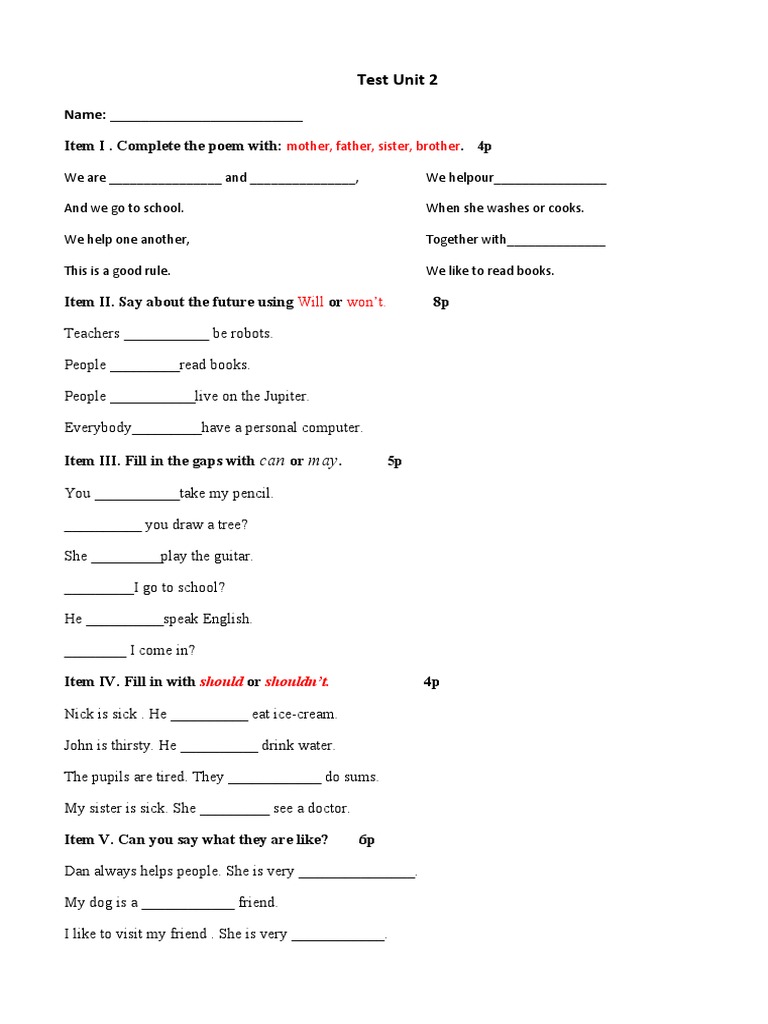 English Language Test Unit 2 | PDF | Language Arts & Discipline | Self ...