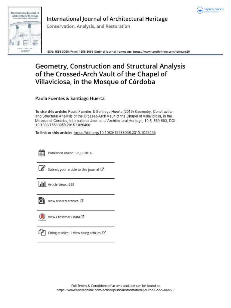 Geometry Construction and Structural Analysis of The Crossed Arch Vault ...