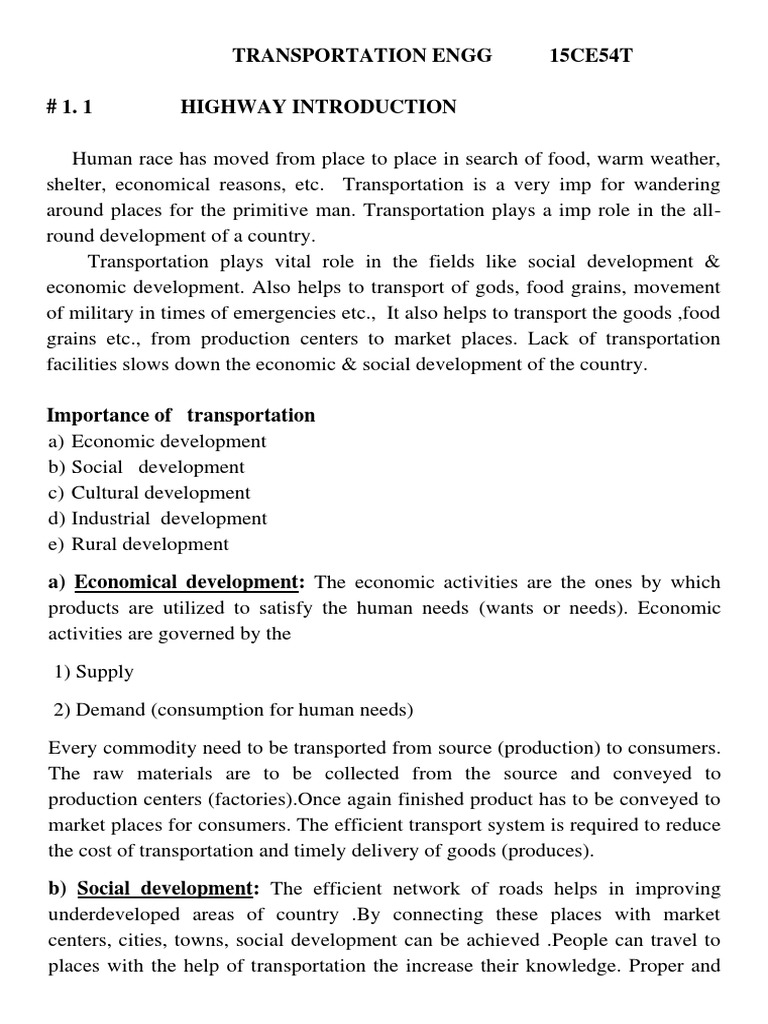 1 CO1 Introduction To HIGHWAY ENGG PDF Road Transport