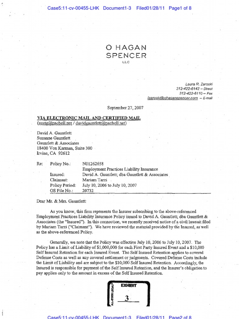 GAUNTLETT v. ILLINOIS UNION INSURANCE COMPANY IUIC Denial