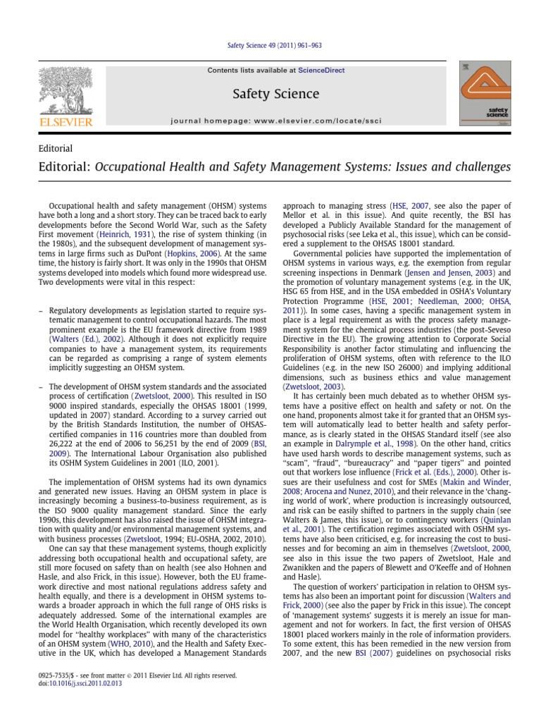 OHSM Systems: Challenges & Issues | PDF | Occupational Safety And ...