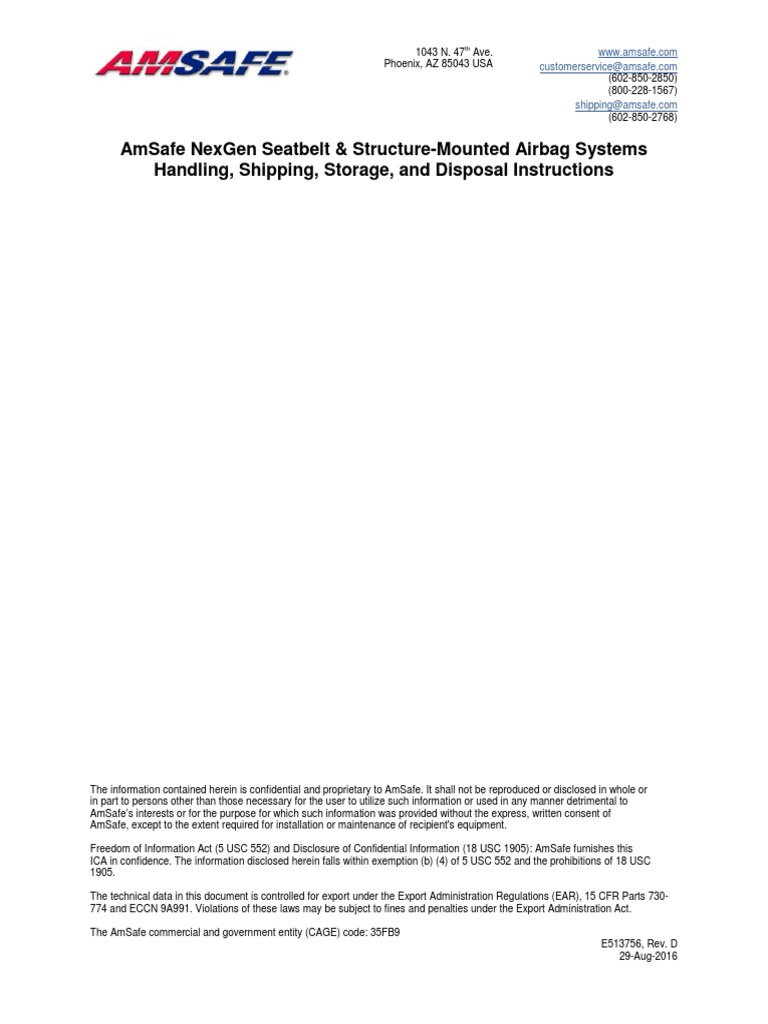 AmSafe Seatbelt & Airbag Systems Guide | PDF | Dangerous Goods | Airbag