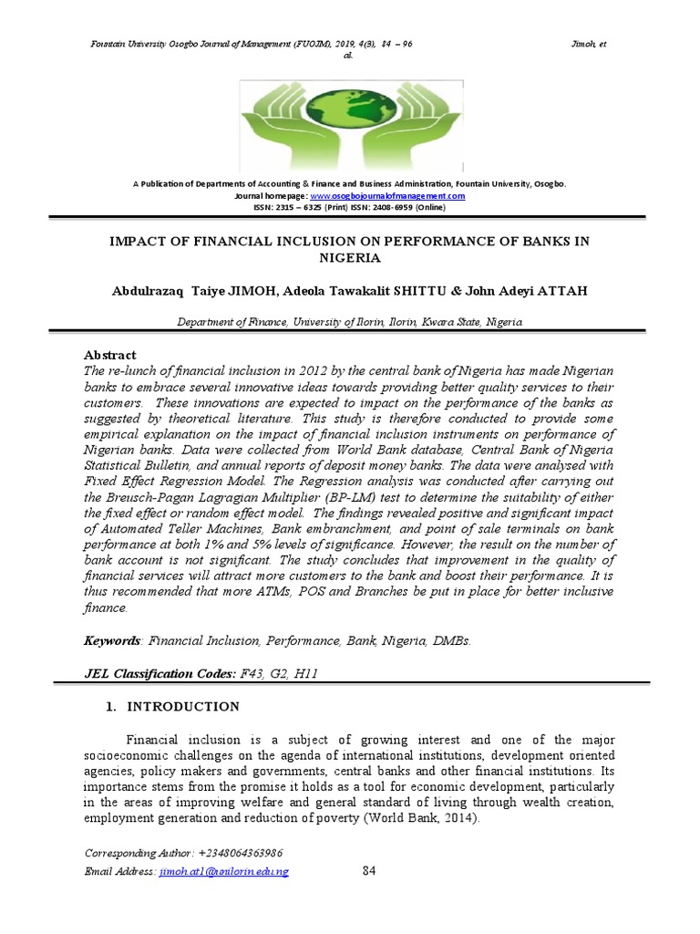 Financial Inclusion's Impact on Nigerian Banks | PDF | Coefficient Of ...