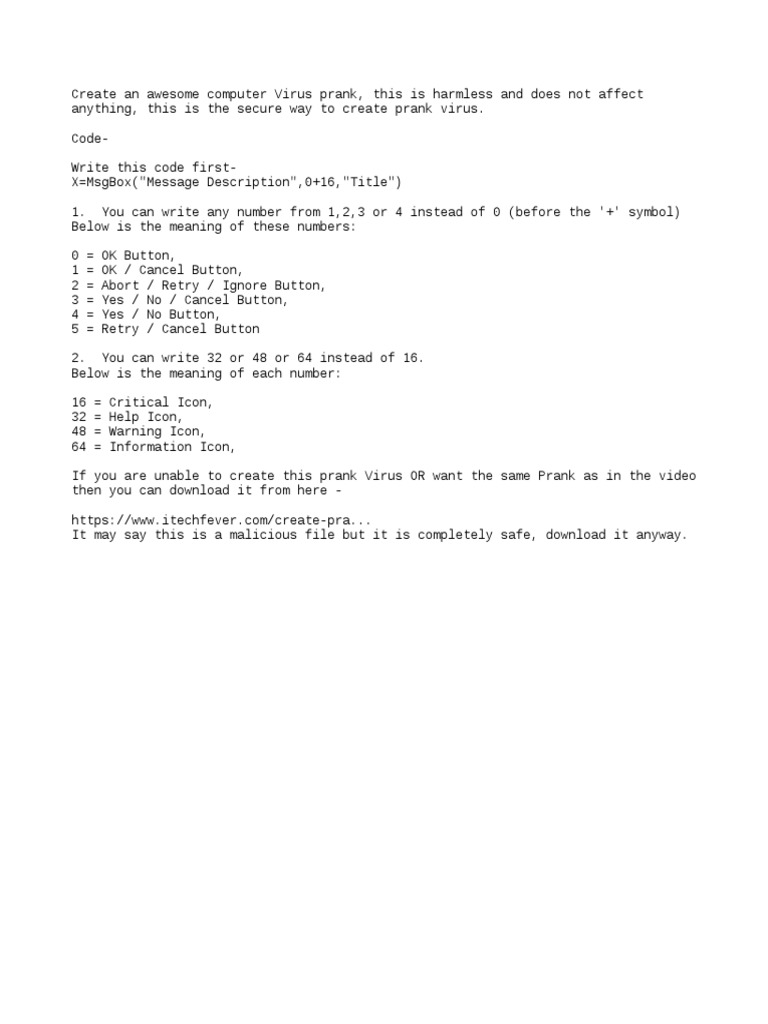 Create a Safe Prank Virus Code | PDF