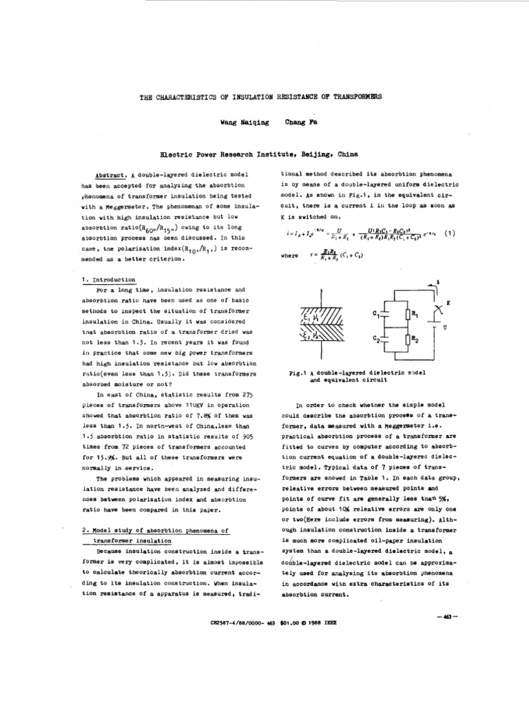 Transformer Insulation Resistance Analysis | PDF | Electrical ...