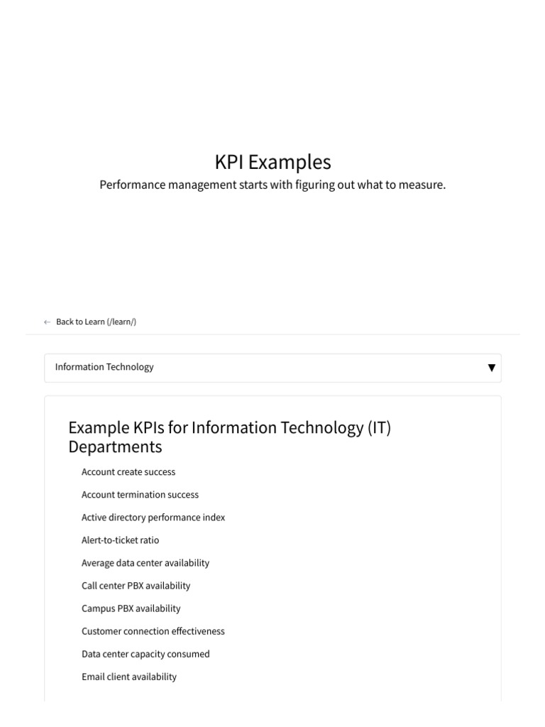 Example KPIs For Information Technology (IT) Departments, Updated For ...