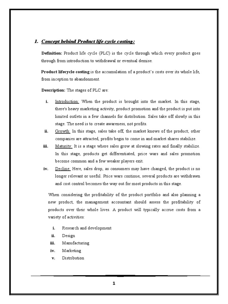Concept Behind Product Life Cycle Costing PDF Product Lifecycle