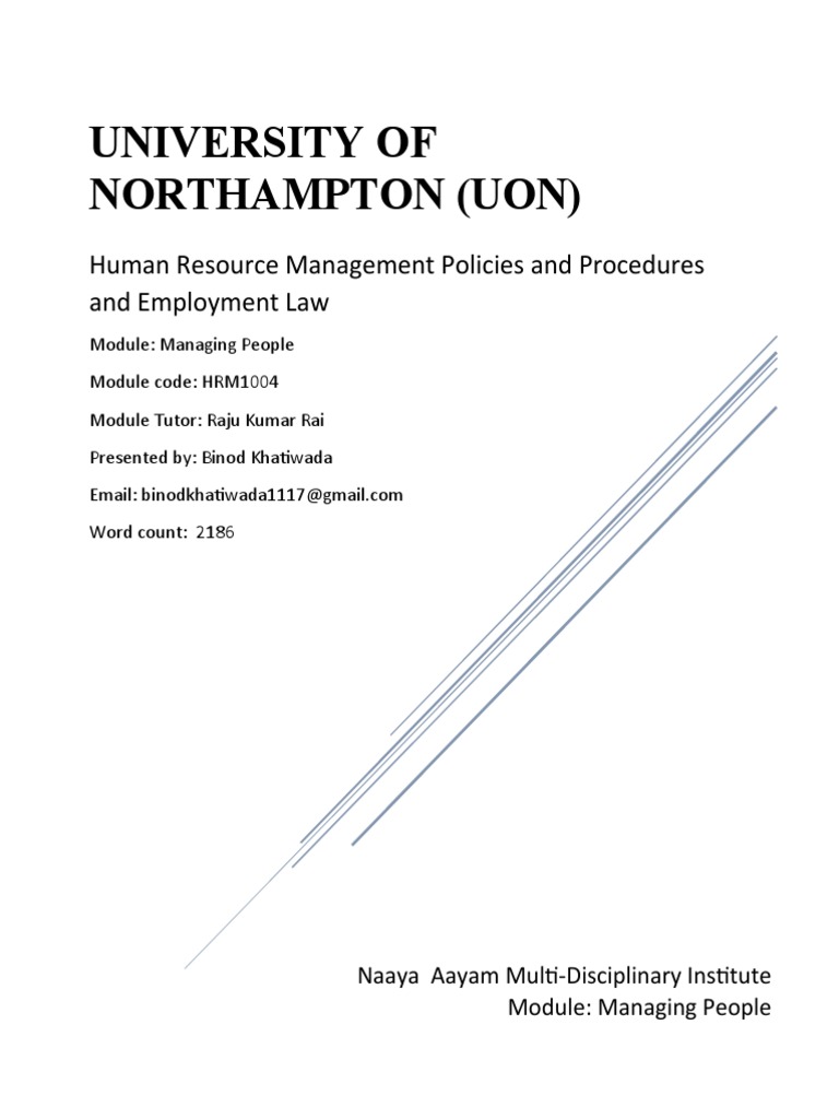 Human Resource Management Policies and Procedures and Employment Law
