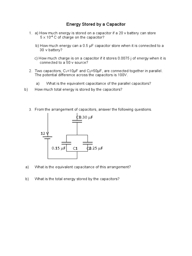 Capacitors Worksheet PDF