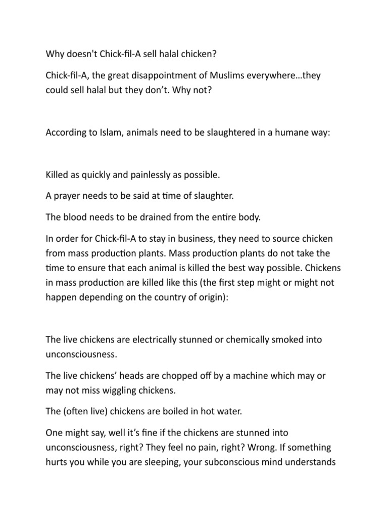 Why Doesn't ChickfilA Sell Halal Chicken PDF Animal Slaughter