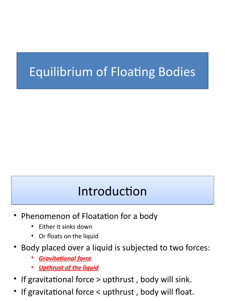 Equilibrium of Floating Bodies PDF Buoyancy Fluid Mechanics