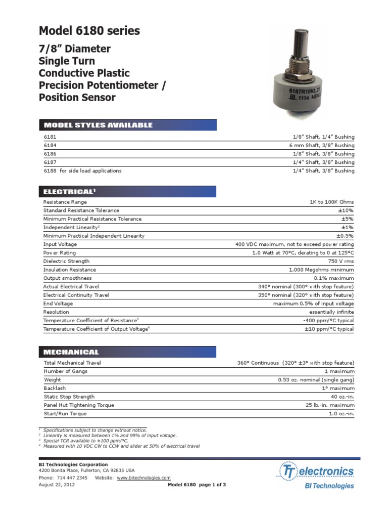 Precision Potentiometer Model 6180 | PDF | Electrical Resistance And ...