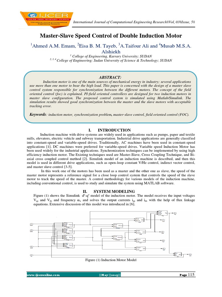 1-Master-Slave Speed Control of Double Induction Motor PDF | PDF ...