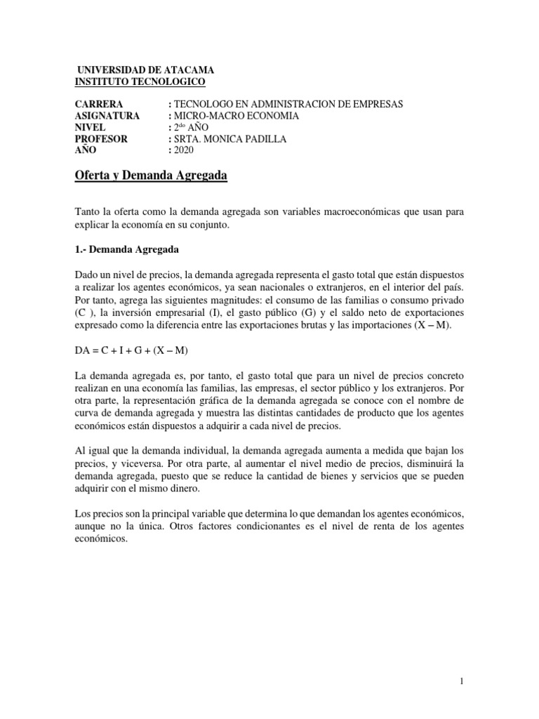 Oferta y Demanda Agregada en Economía | PDF | La demanda agregada ...