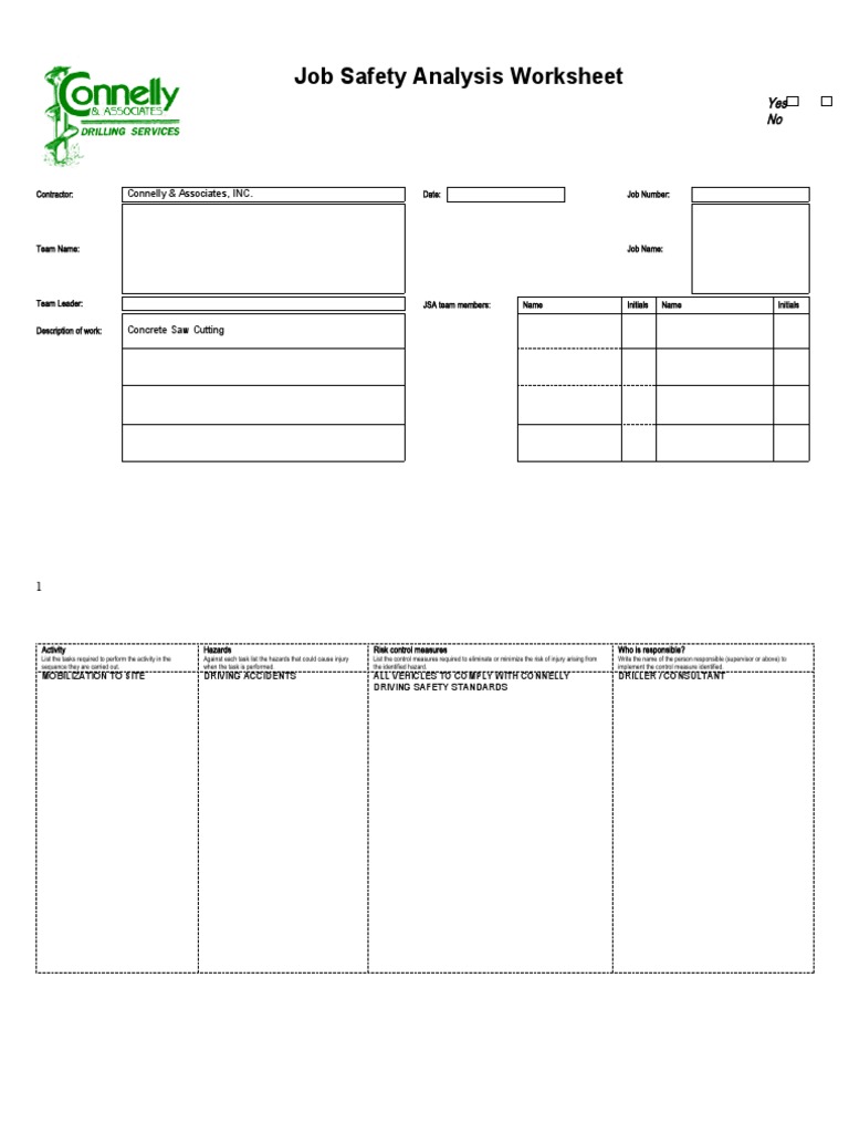 JSA Concrete Saw Cutting PDF Occupational Safety And Health