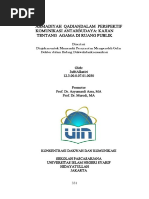 Ahmadiyah Qadian Dalam Perspektif Komunikasi Antarbudaya Kajian Tentang Agama Di Ruang Publik Pdf