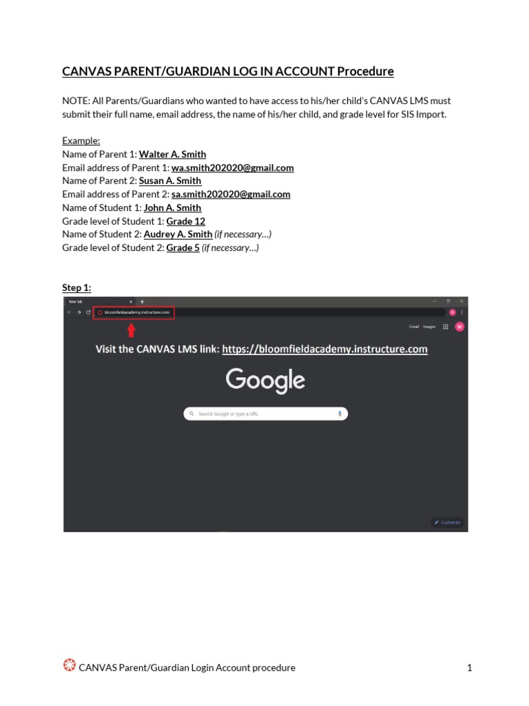 CANVAS Parent - Guardian Login Account Procedure | PDF