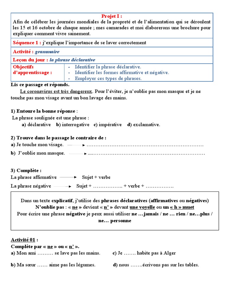 C est Quoi Une Phrase Déclarative La Phrase Déclarative 1am | PDF