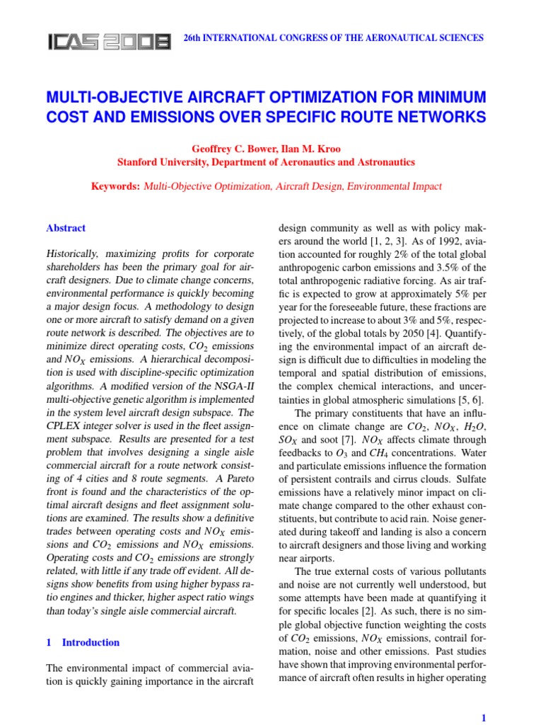 Multi-Objective Aircraft Optimization For Minimum Cost and Emissions ...