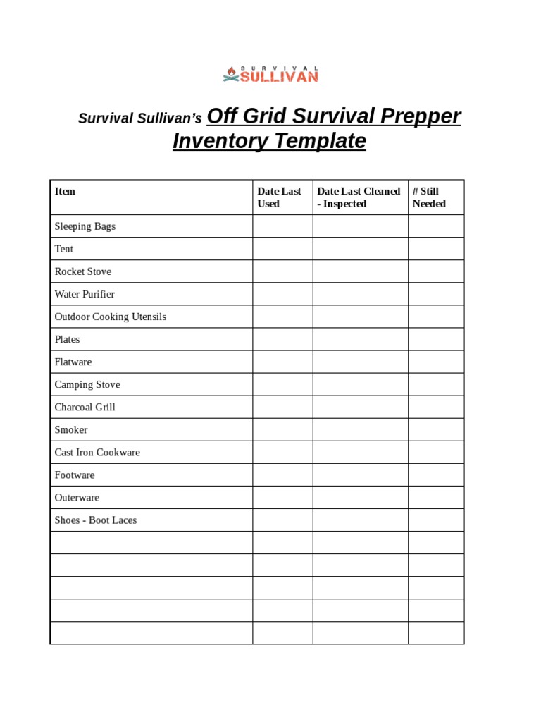 Off Grid Survival Prepper Inventory Template Pdf