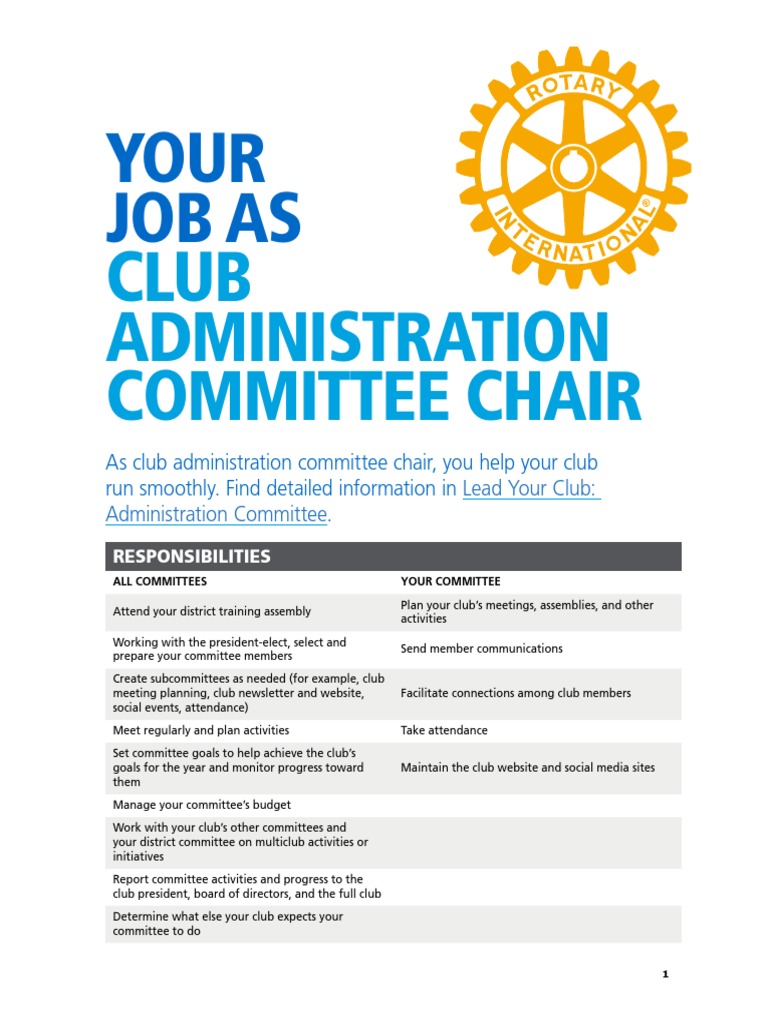 Club Administration Committee Chair Role | PDF