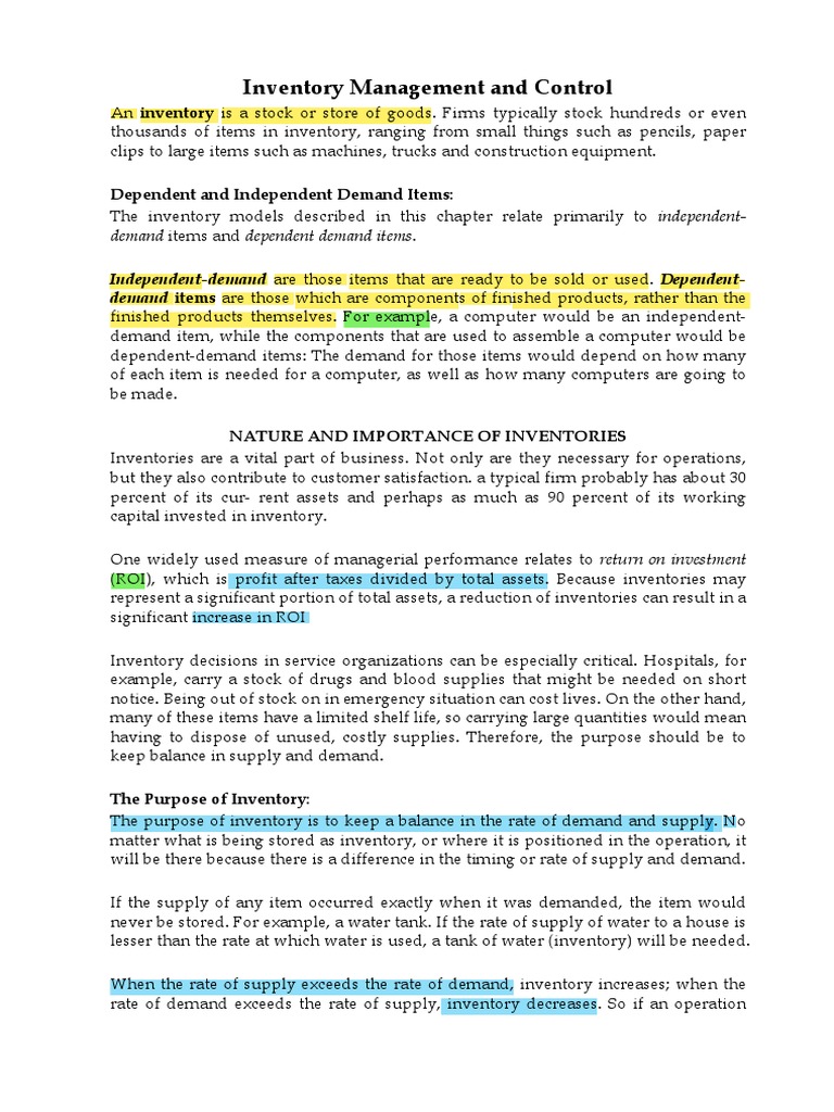 Inventory Management and Control: Dependent and Independent Demand ...