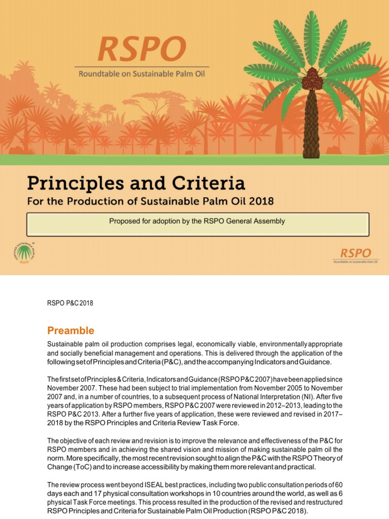 RSPO Principles and Criteria 2018 Guide | PDF | Business