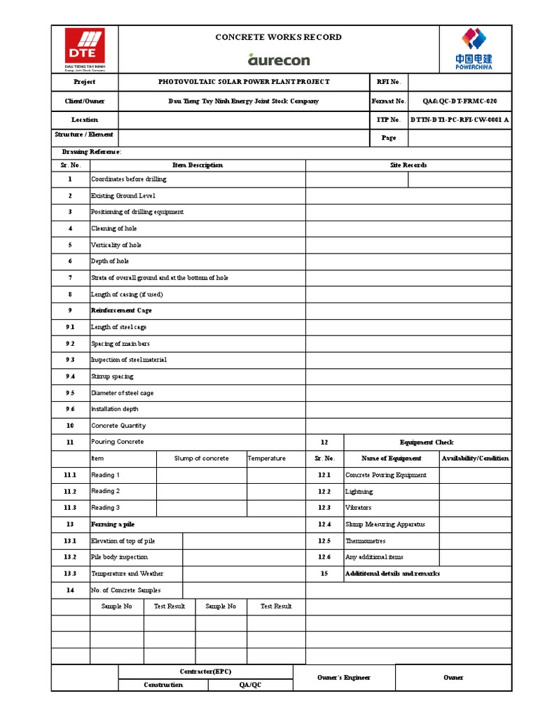 QA&QC-DT-FRMC-020 Foundation Work of Transmission Line | PDF | Deep ...