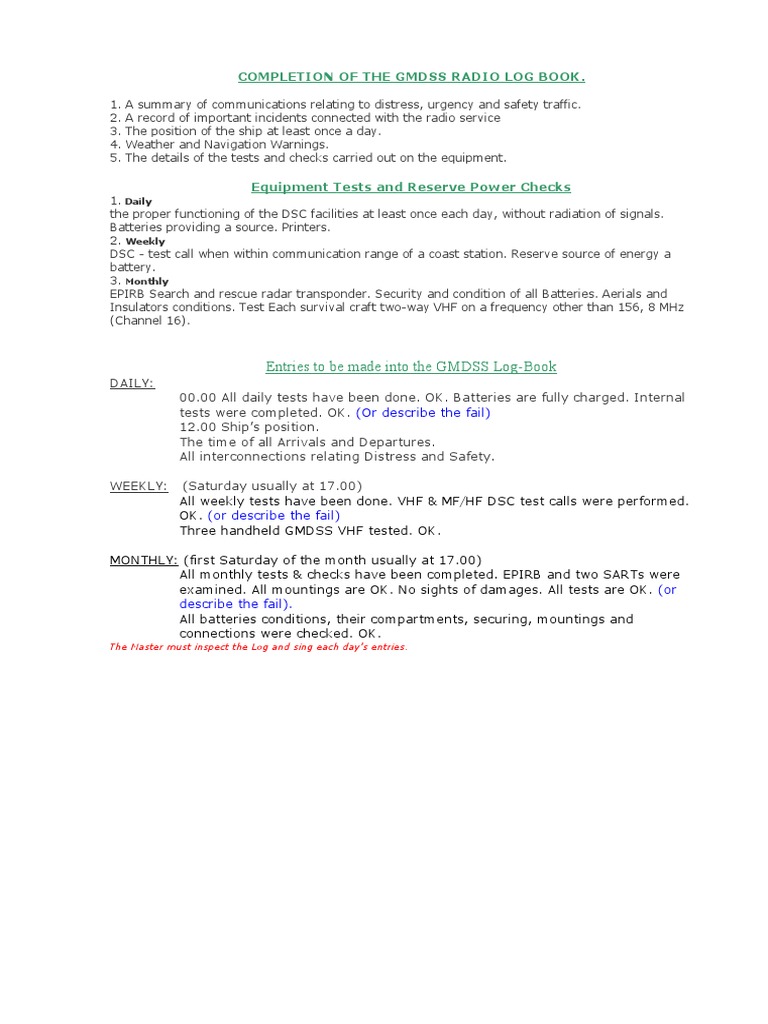 GMDSS Radio Log Book Completion Guide | PDF