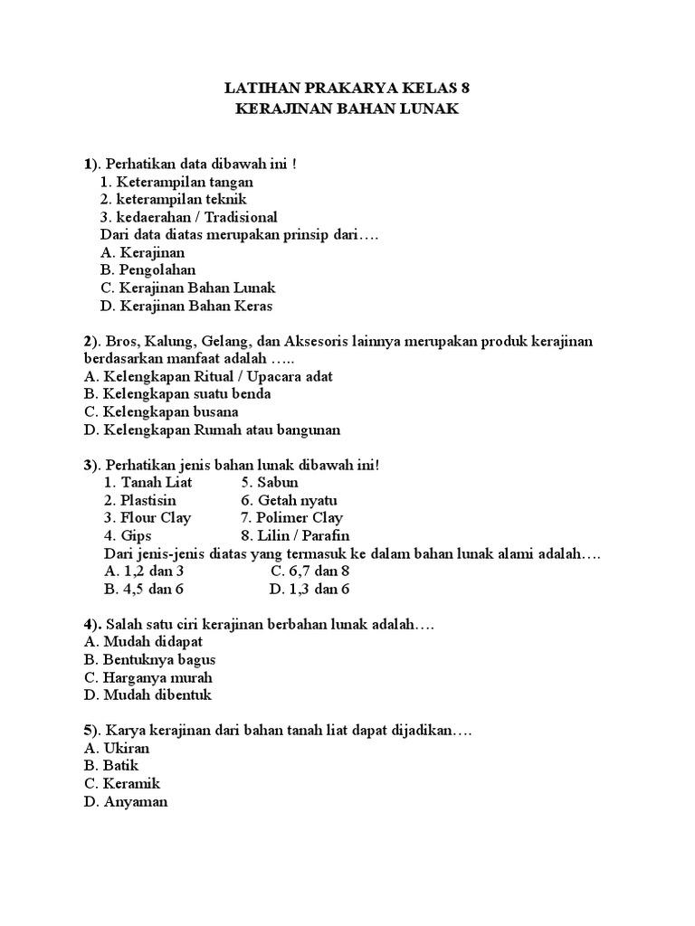 Soal Kerajinan Bahan Lunak Kls 8 Pdf