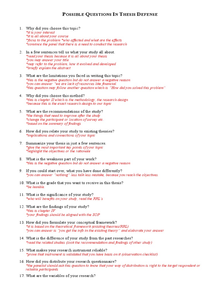 common thesis defense questions and answers pdf