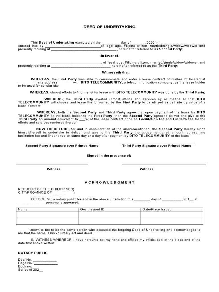 Deed of Undertaking for Lease Facilitation | PDF | Document | Lease