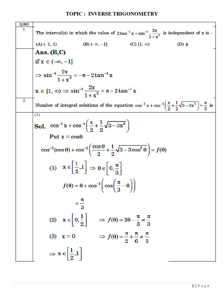 Inverse Trigonometry Trigonometric Functions Sine