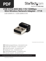 USB 2.0 To IEEE 802.11N 150Mbps Mini Wireless Network Adapter - 1T1R