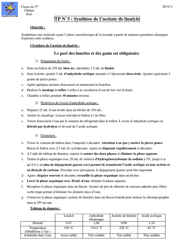 Tp Synthèse De L Acétate De Linalyle Corrigé Chimie-TP3-synthese Acetate de Linalyle-Prof | PDF | Acide acétique | Ester