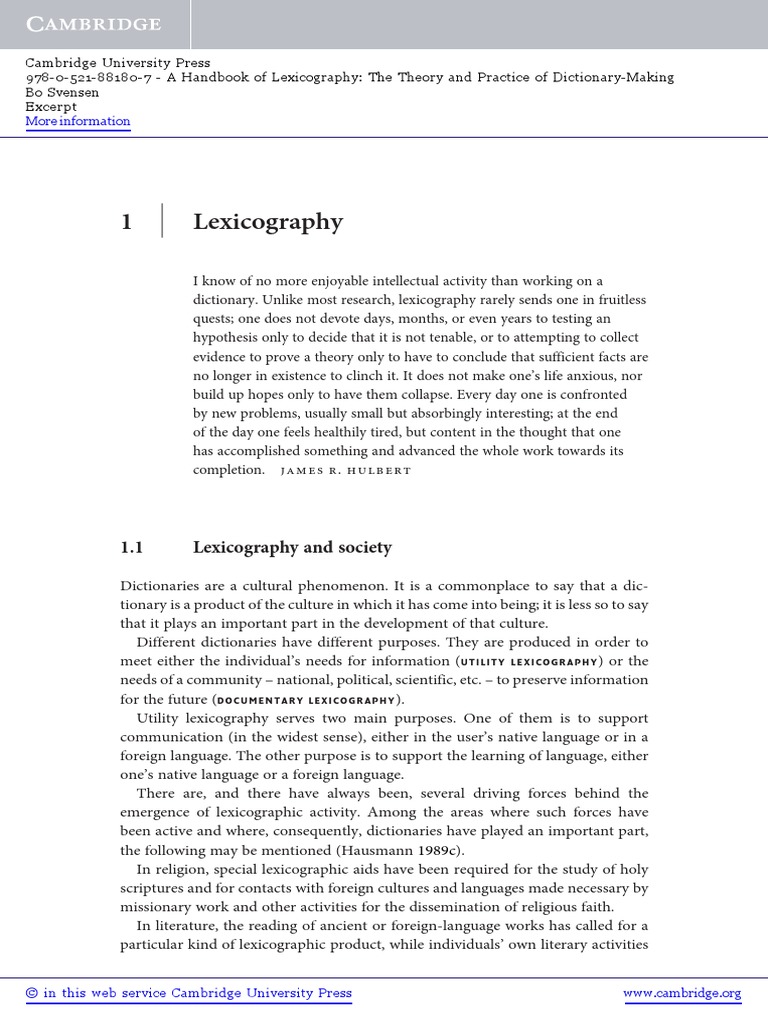 A Handbook of Lexicography The Theory and Practice of Dictionary
