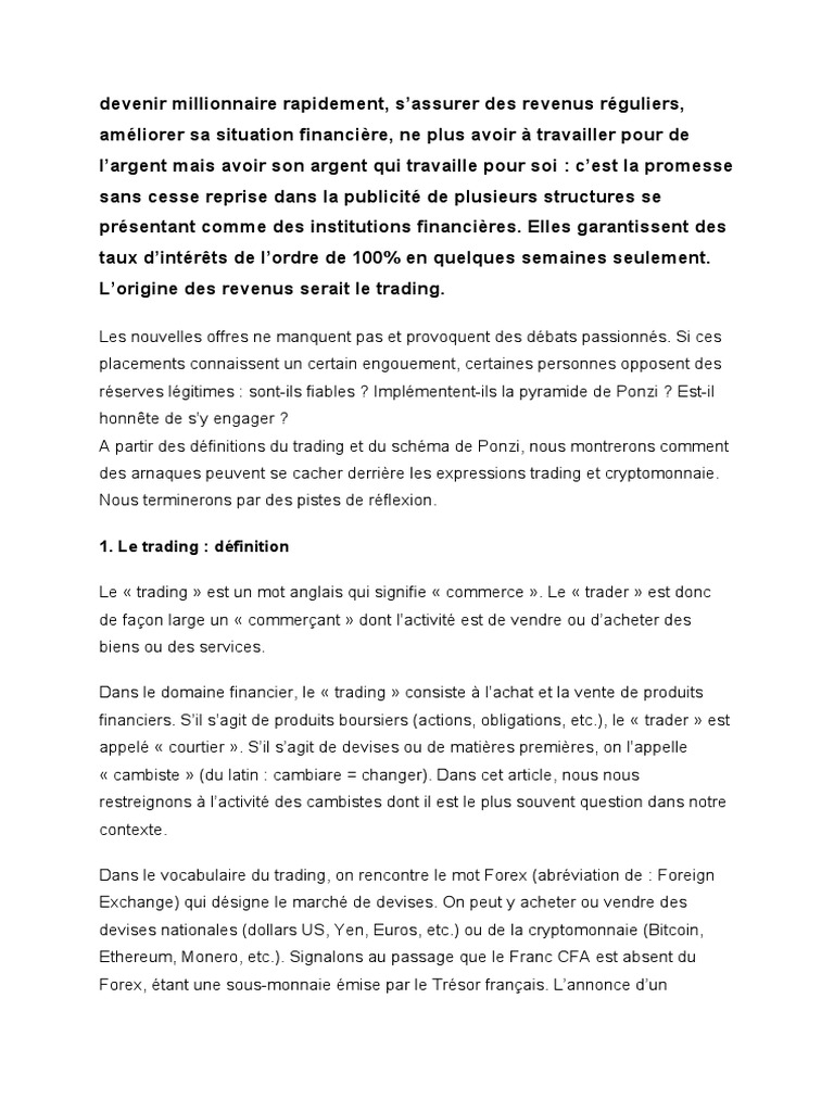 Devenir Millionnaire Rapidement | PDF | Opérateur de marché | Système de  Ponzi