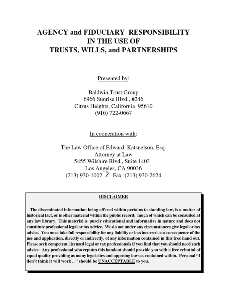 Fiduciary Responsibility PDF Fiduciary Law Of Agency