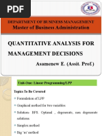 Master of Business Administration: Quantitative Analysis For Management Decisions