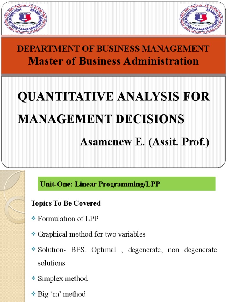 Master of Business Administration: Quantitative Analysis For Management ...